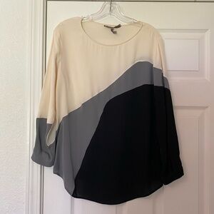 Halston Heritage Silk Blouse. Cream | Gray | Black